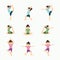 Vector yoga set illustration. girl yoga exercises. in lesson