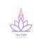 Vector yoga studio or school outline logo, emblem, label design template. Line human silhouette in lotus position.