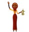 Vector - young arab woman holding an Arabic coffee pot. Cheerful young lady waving her hand.