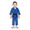 Vector Young Man in Blue Kimono. Cartoon Judoka Character