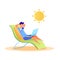 Vector young man freelancer typing laptop at beach