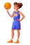 Vector young pretty basketball player girl spinning ball on finger.