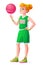 Vector young redhead basketball player girl spinning ball on finger.