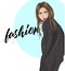 Vector young woman in coat. Fashion illustration. Stylish clothing outfit. Fashion look. Sketch