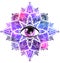 Vector zen mandala with eye of providence, boho pattern, space background with stars and nebula