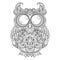 Vector zendoodle ornate owl illustration. Picture for coloring pages, printing and antistress books.