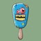 Vector Zombie ice cream with brain and red eyes isolated on green background. Halloween blue monster ice cream zombie