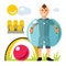 Vector Zorbing soccer. Bumper Ball. Inflatable Zorb. Outdoor Sport game. Flat style colorful Cartoon illustration.