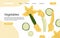 Vector zucchini landing page template with text space. Squash and zucchini flowers cartoon illustration.