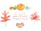 Vectorized hand painted watercolor of autumn leaves, acorns, squash, and the words give thanks.