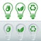 Vectorized icon sets for renewable energies. Light bulbs with icons of clean energies, bulb with leaf, bulb with recycling symbol