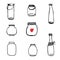 VectorSet of Hand Drawn Mason Jar Vectors. Black jars on white background. Can be uset for cards, invitations, posters and other