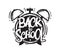 Vectro illustration: Hand drawn type lettering of Back to School on alarm clock background.