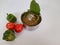 Veg. Hyderabadi curry on a plain white background