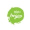 Vegan 100% product badge. Vegetarian modern sticker. Lettering text.