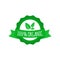 Vegan badge. Round organic food logo with ribbon. Tag for cafe, restaurants, packaging design. Vector illustration
