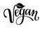 Vegan black handwritten lettering with leaf. Label, tag, stamp