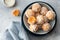 vegan bliss balls in blue bowl