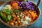 Vegan buddha bowl dinner food table