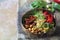 Vegan Buddha bowl with vegetables and chickpeas