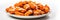 Vegan Buffalo Cauliflower Bites On White Round Plate On White Background