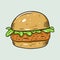 Vegan Burger. Colorful vector illustration in cartoon style. Isolated on soft green background.