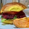 Vegan burger with yellow roll