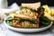 vegan chickpea salad sandwich paired with vegetable chips