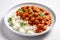 Vegan Chickpea Tikka Masala On White Round Plate On White Background. Generative AI