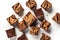 Vegan Chocolate Peanut Butter Fudge Dessert On White Background, Top View. Generative AI