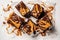 Vegan Chocolate Peanut Butter Fudge Dessert On White Background, Top View. Generative AI