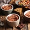 Vegan creamy chocolate mousse on wood background