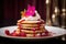 Vegan dessert serving pink beet pancakes