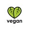 Vegan diet icon with leaf in heart shape