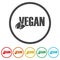 Vegan diet logo with leaf logo. Set icons in color circle buttons