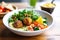 vegan falafel bowl with hummus and tabbouleh