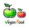 Vegan food emblem with green and red apple fruit icons