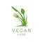 Vegan food logo of plant, fork, knife and spoon icon.