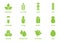 Vegan Food Product Silhouette Green Icon Set. Organic Allergy Ingredient Sign. Gluten, Sugar, Trans Fat, Corn, GMO