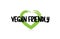 vegan friendly text word with green love heart shape icon
