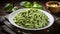 Vegan Gluten Free Creamy Spinach Pasta. Mushroom and Spinach Pasta in Bowl, Vegan Food AI Generative