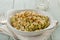 Vegan gnocchi casserole on wooden background