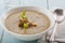 Vegan gnocchi casserole on wooden background