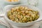 Vegan gnocchi casserole on wooden background