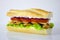 Vegan grilled chicken sandwich on baguette