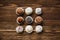 The vegan of handmade energy ball on a wooden background.