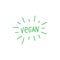Vegan handwritten green title isolated on white background. Vector illustration.