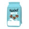 Vegan hazelnut milk in glass bottle, alternative non dairy drink, vector Illustration on white background.