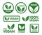 Vegan icon set. Bio, Ecology, Organic logos and icon, label, tag. Green leaf icon on white background.