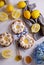 Vegan lemon meringue tart.selective focus